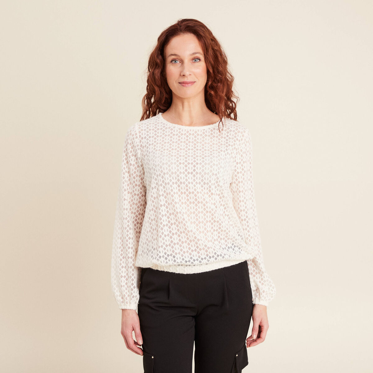 Blouse manches longues ecru femme