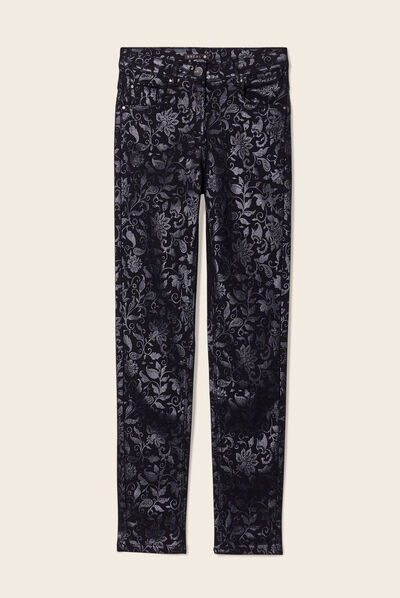 Pantalon ajusté enduit 7/8ème denim noir enduit femme