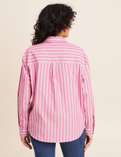 Chemise manches longues en coton strass rose femme