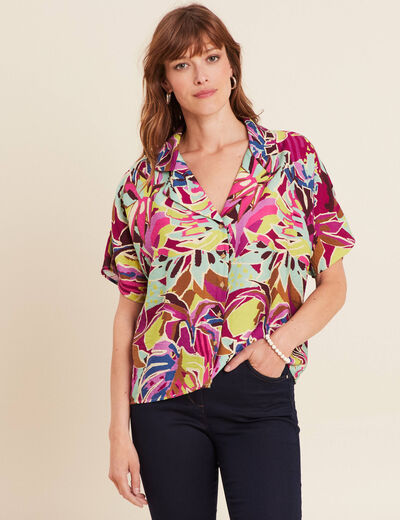 Chemise droite manches courtes mauve femme