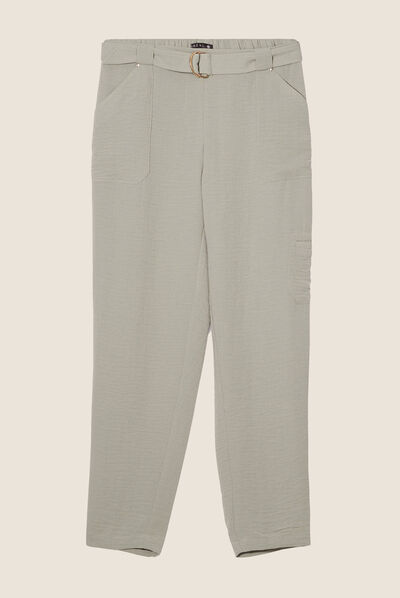 Pantalon flou ceinturé vert clair femme