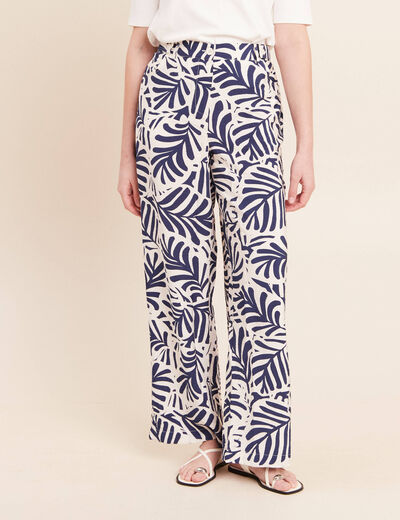 Pantalon fluide taille haute blanc femme
