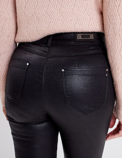 Pantalon ajusté enduit noir femme