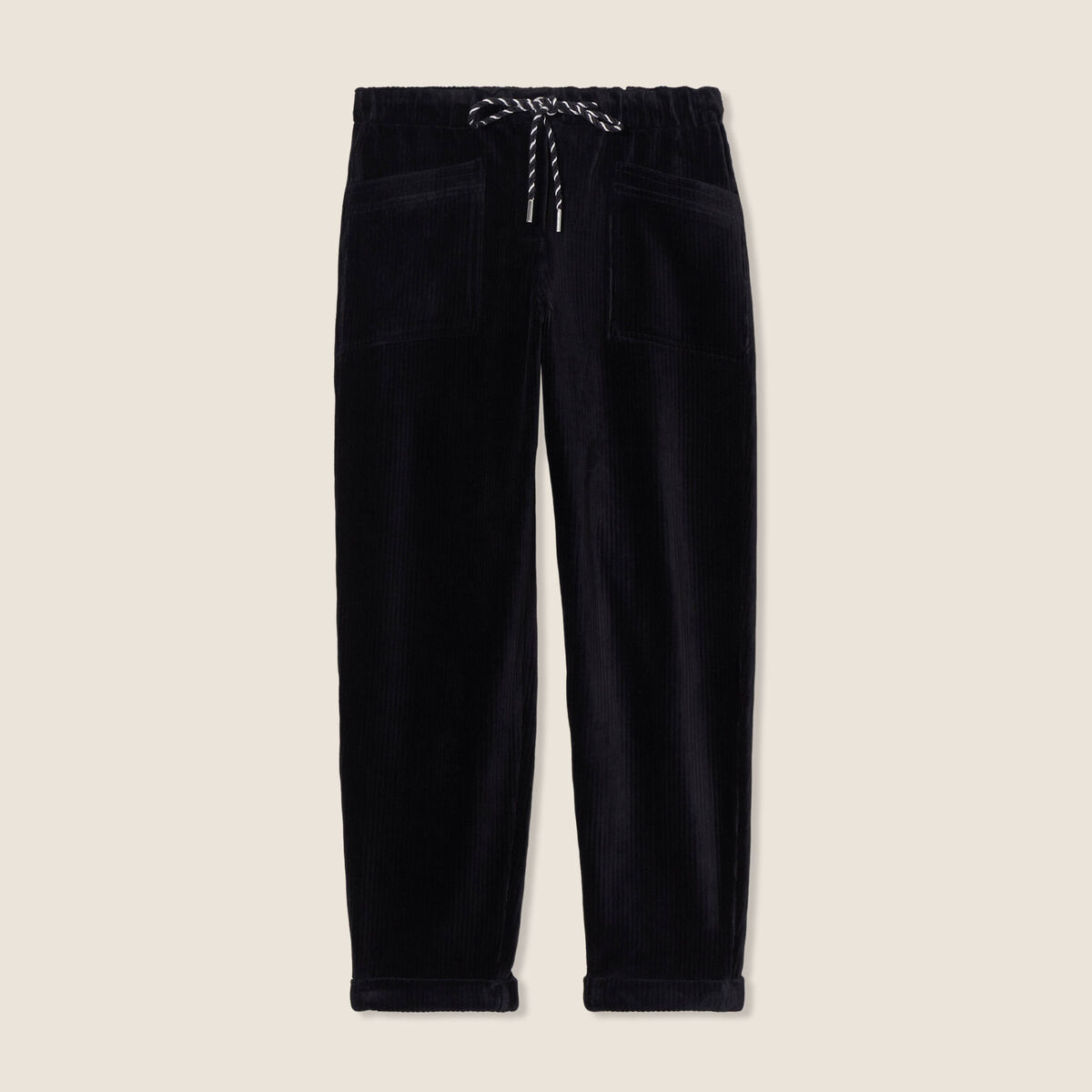 Pantalon paperbag velours noir femme