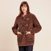 Manteau droit court en bouclette marron fonc&eacute; femme