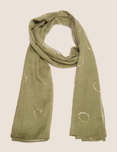Foulard aspect lin en polyester recycl&eacute; vert kaki femme