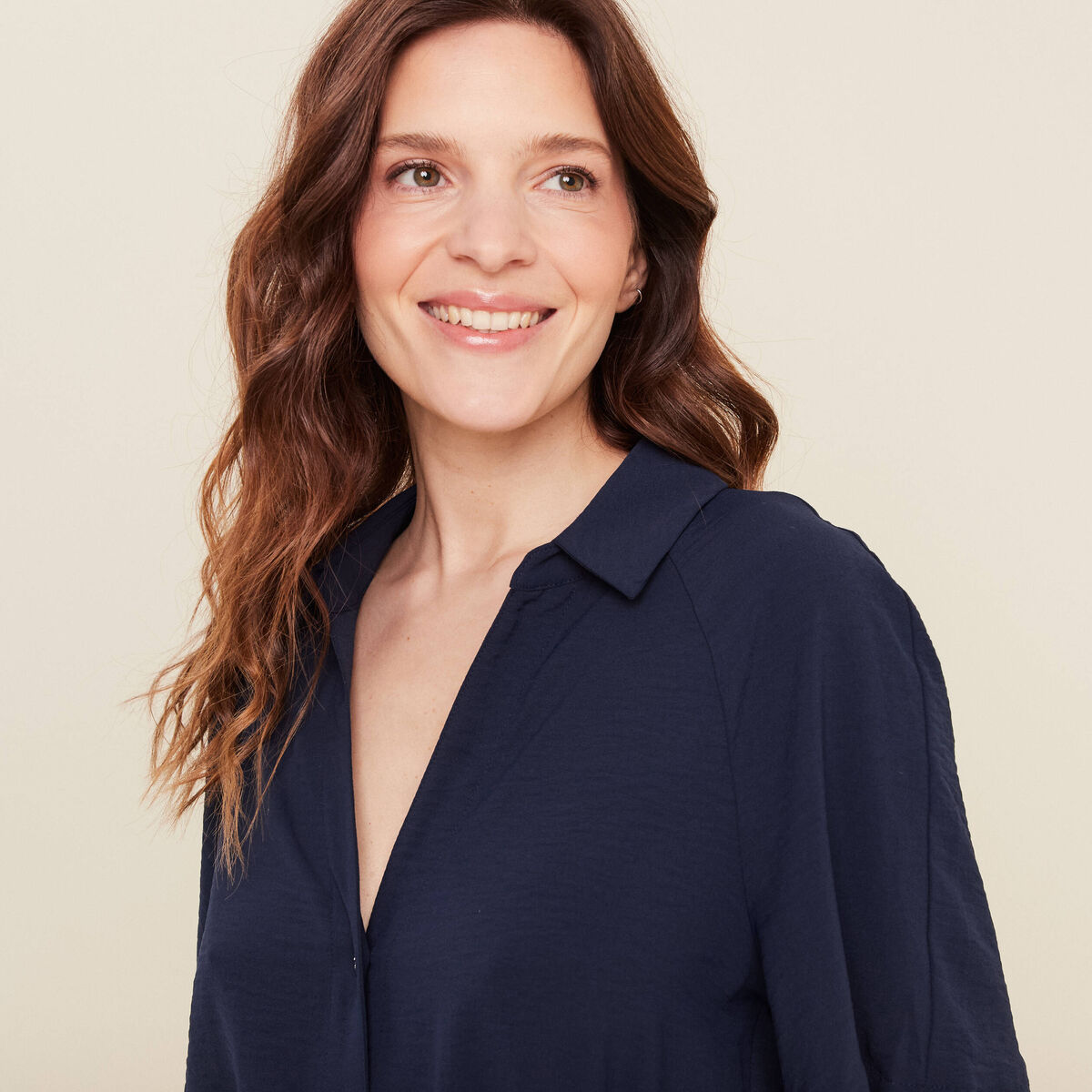 Robe évasée col chemise bleu marine femme