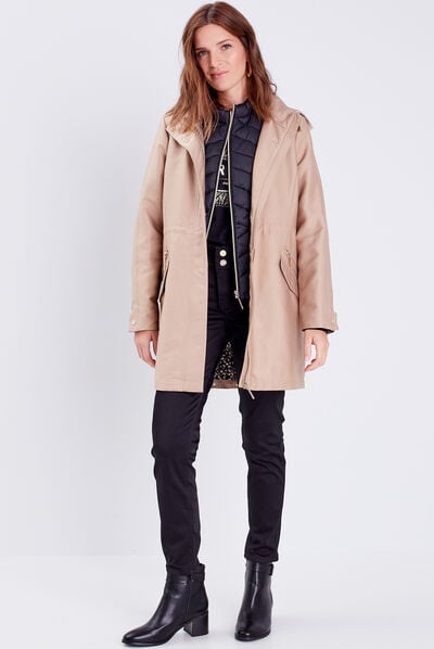 Parka 2-en-1 droite à capuche sable femme