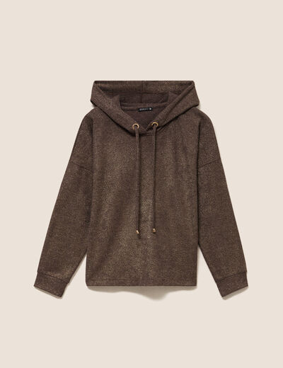 Sweat droit &agrave; capuche manches longues marron fonc&eacute; femme