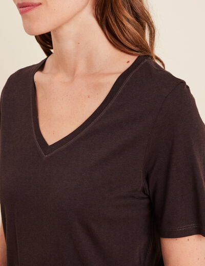 T-shirt manches courtes marron foncé femme