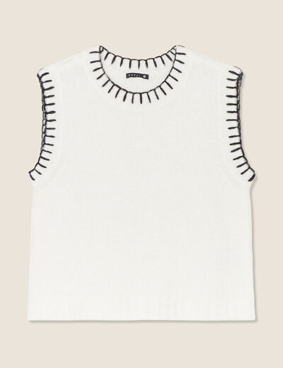 Pull sans manches ecru femme
