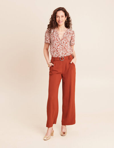 Blouse fluide manches courtes orange femme