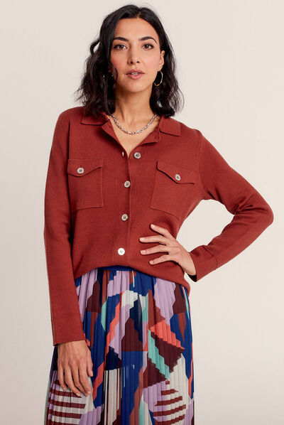 Pull manches longues marron cognac femme