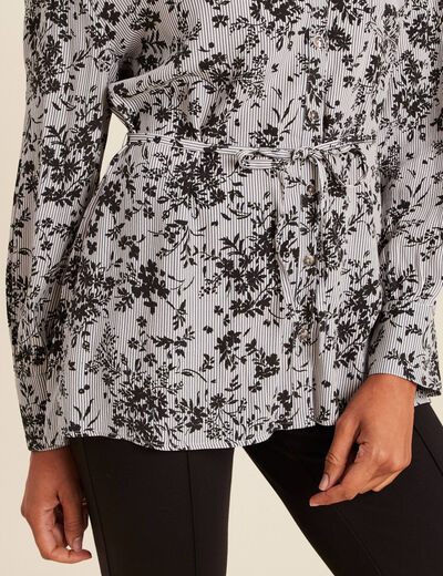 Tunique ceintur&eacute;e col chemise fluide noir femme