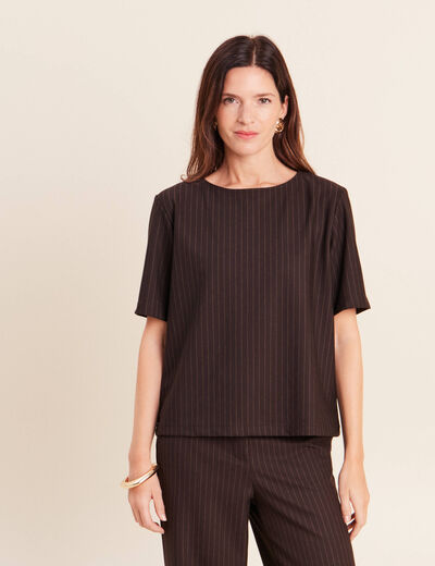 T-shirt droit col rond manches courtes marron femme