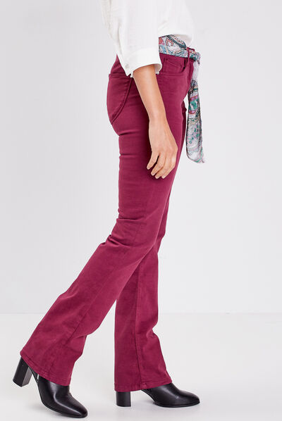 Pantalon bootcut ceinturé bordeaux femme