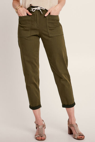 Pantalon flou à coulisse vert olive femme
