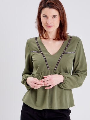 T shirt manches longues vert kaki femme