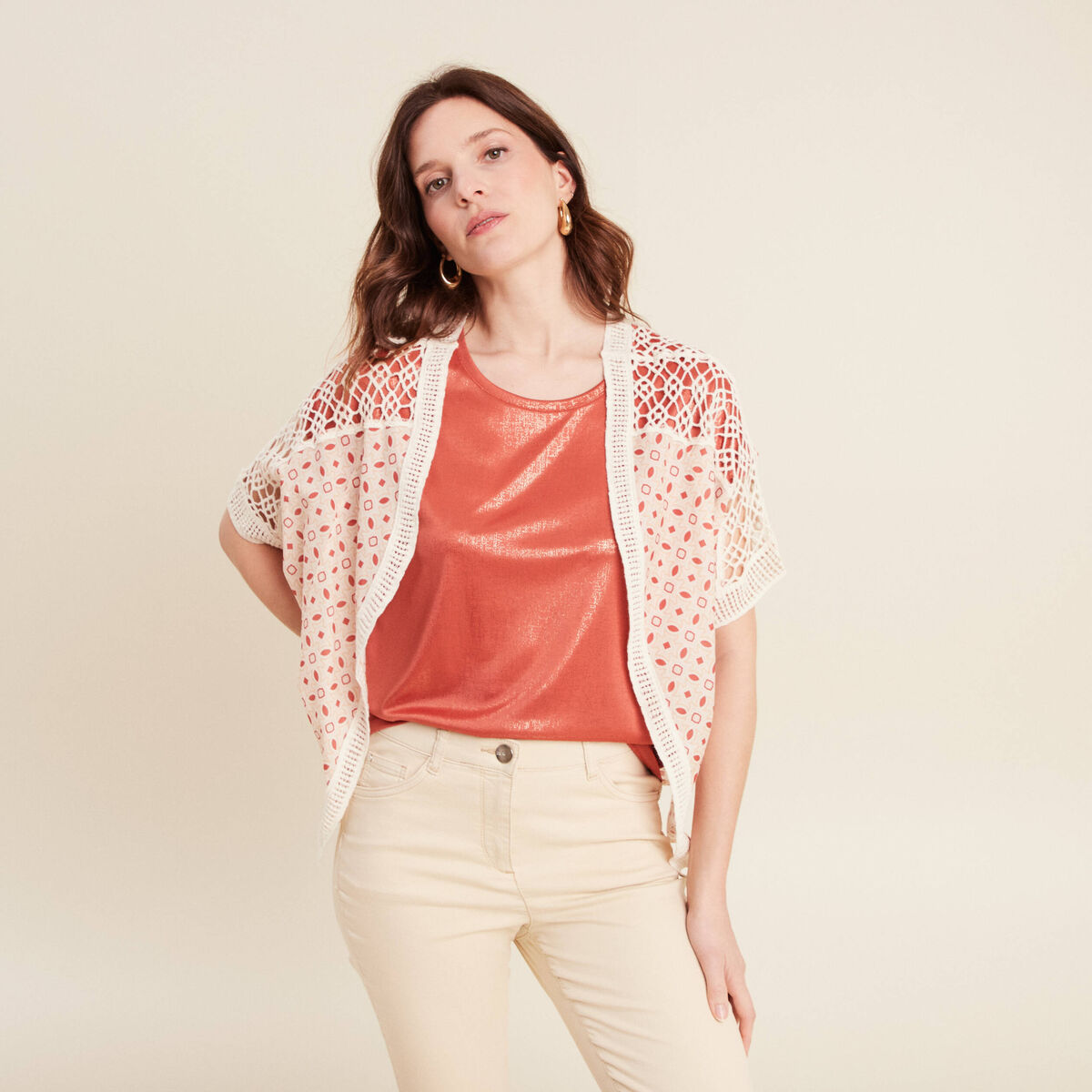 Veste esprit kimono marron foncé femme