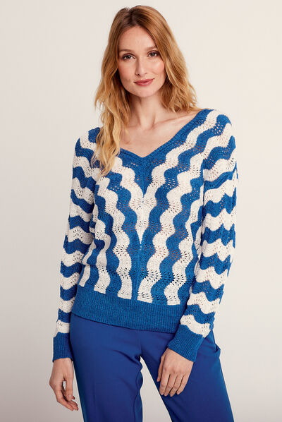 Pull manches longues bleu electrique femme