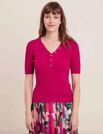 Pull manches courtes rose fushia femme