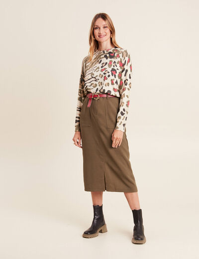 Pull manches longues vert kaki femme