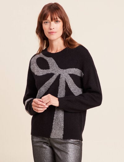 Pull col bateau manches longues noir femme