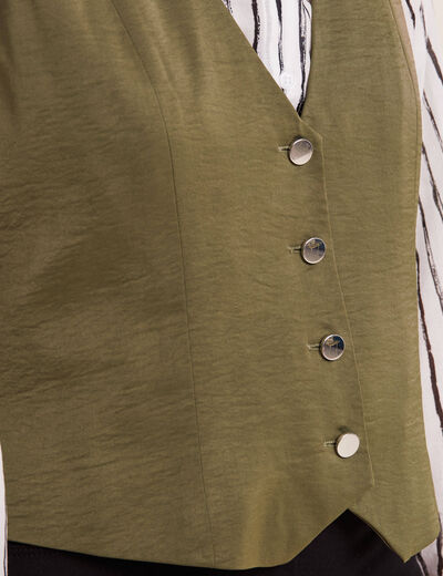 Veston sans manches satin vert olive femme