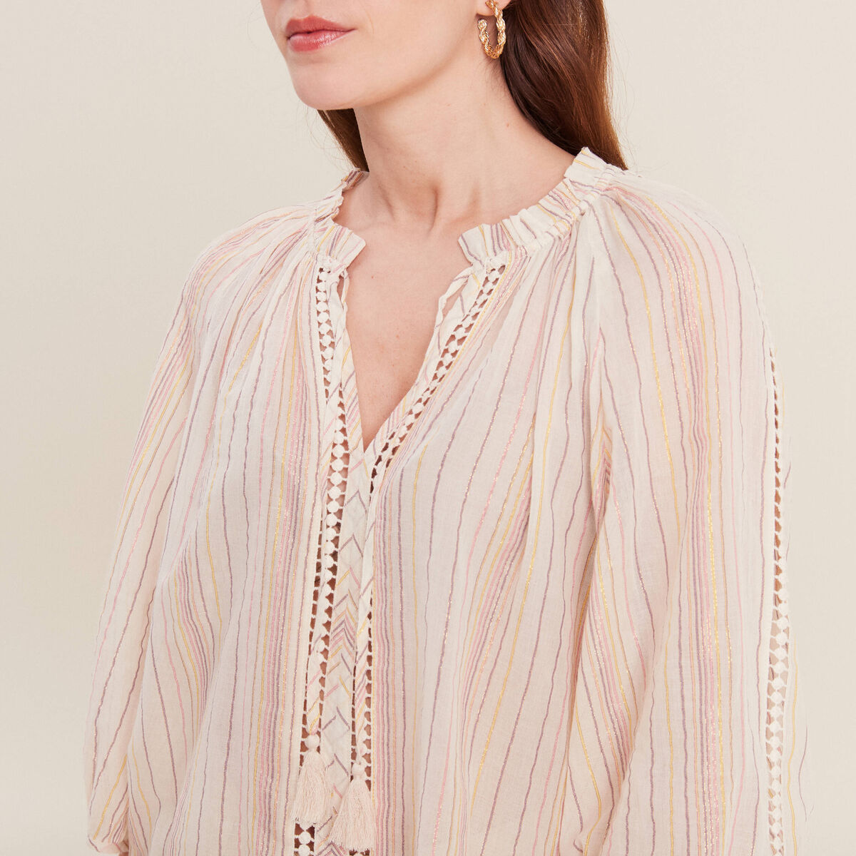 Blouse manches 3/4 rose pastel femme