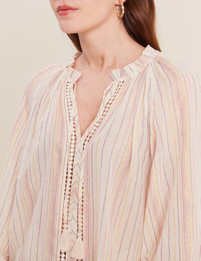 Blouse manches 3/4 rose pastel femme