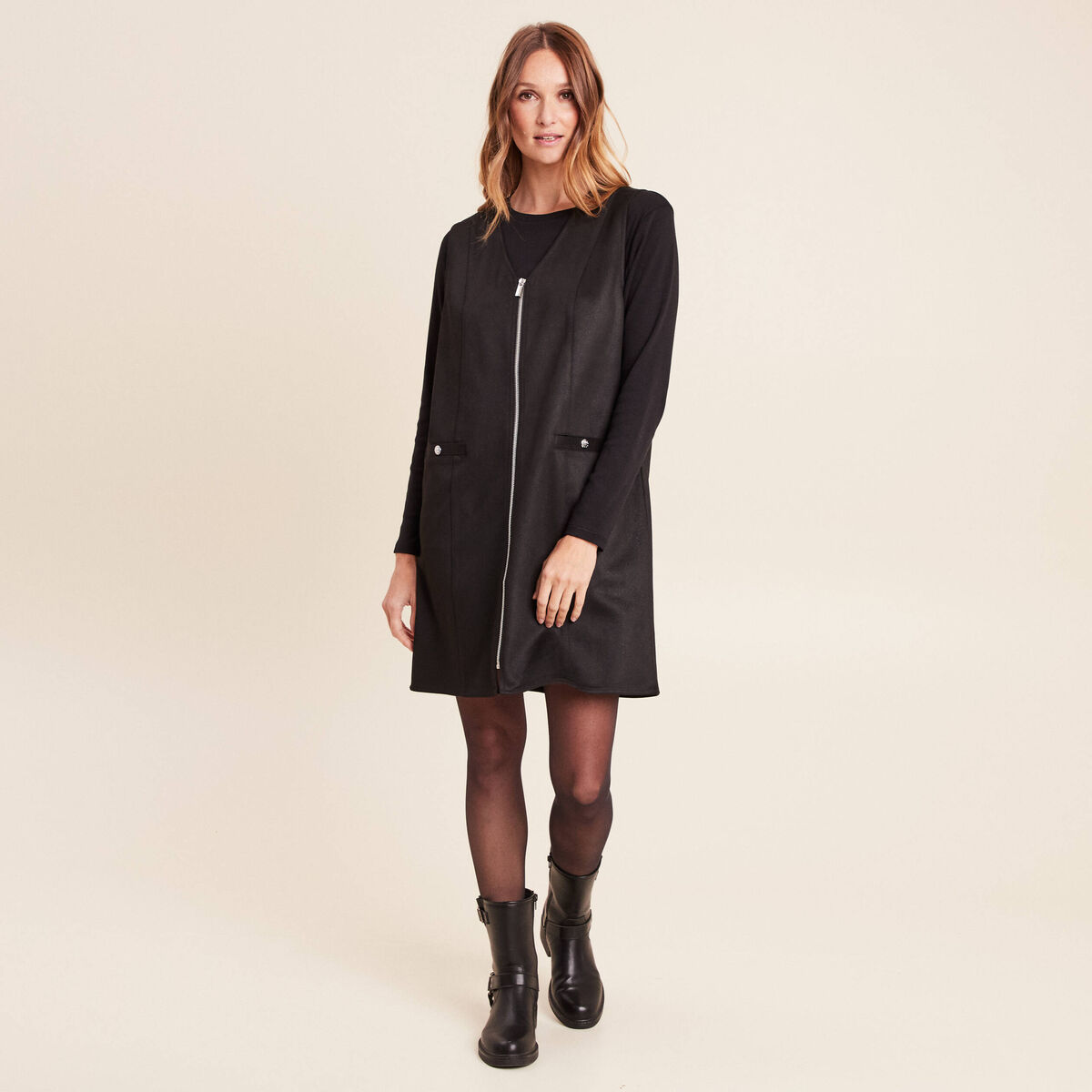 Robe chasuble su&eacute;dine noir femme