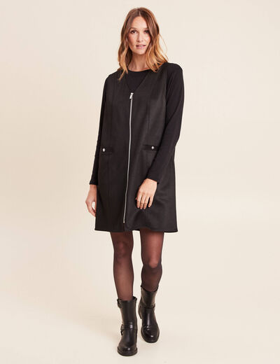 Robe chasuble su&eacute;dine noir femme