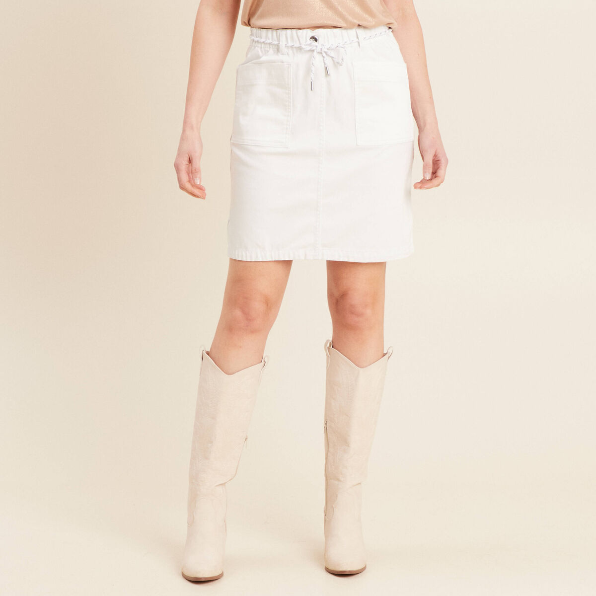 Jupe droite r&eacute;versible blanc femme