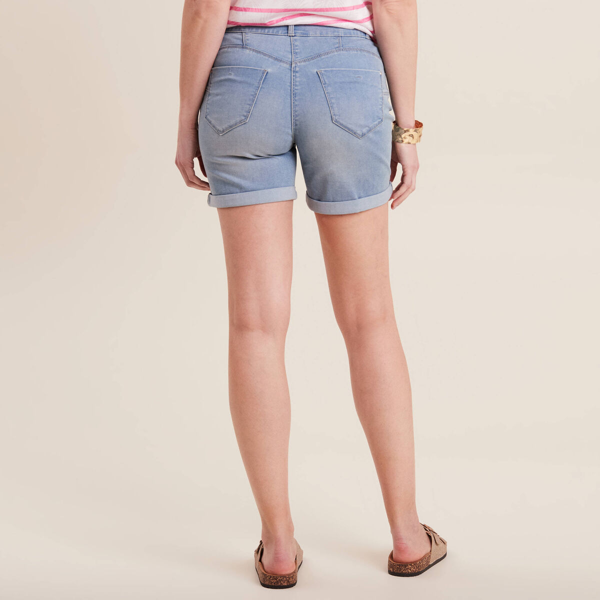 Short droit taille standard denim baby bleu femme