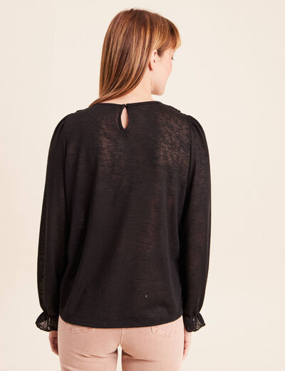 Blouse col v manches longues noir femme