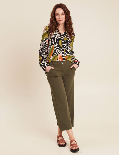 Pantalon large pinces vert kaki femme