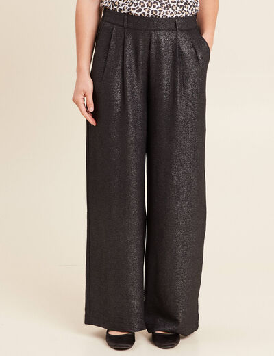 Pantalon large taille haute noir femme