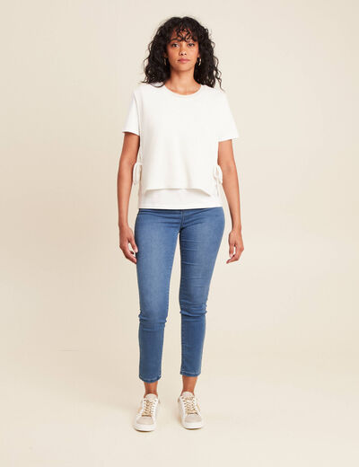 Jean coupe ajust&eacute;e 7/8&egrave;me taille haute denim double stone femme