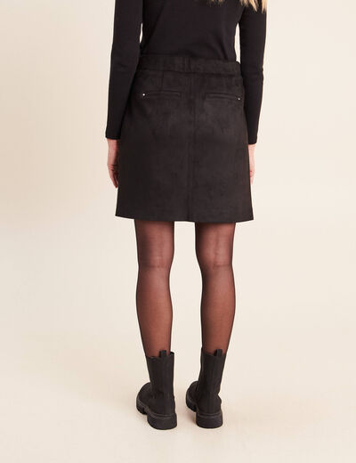 Jupe trap&egrave;ze courte aspect daim doubl&eacute;e noir femme