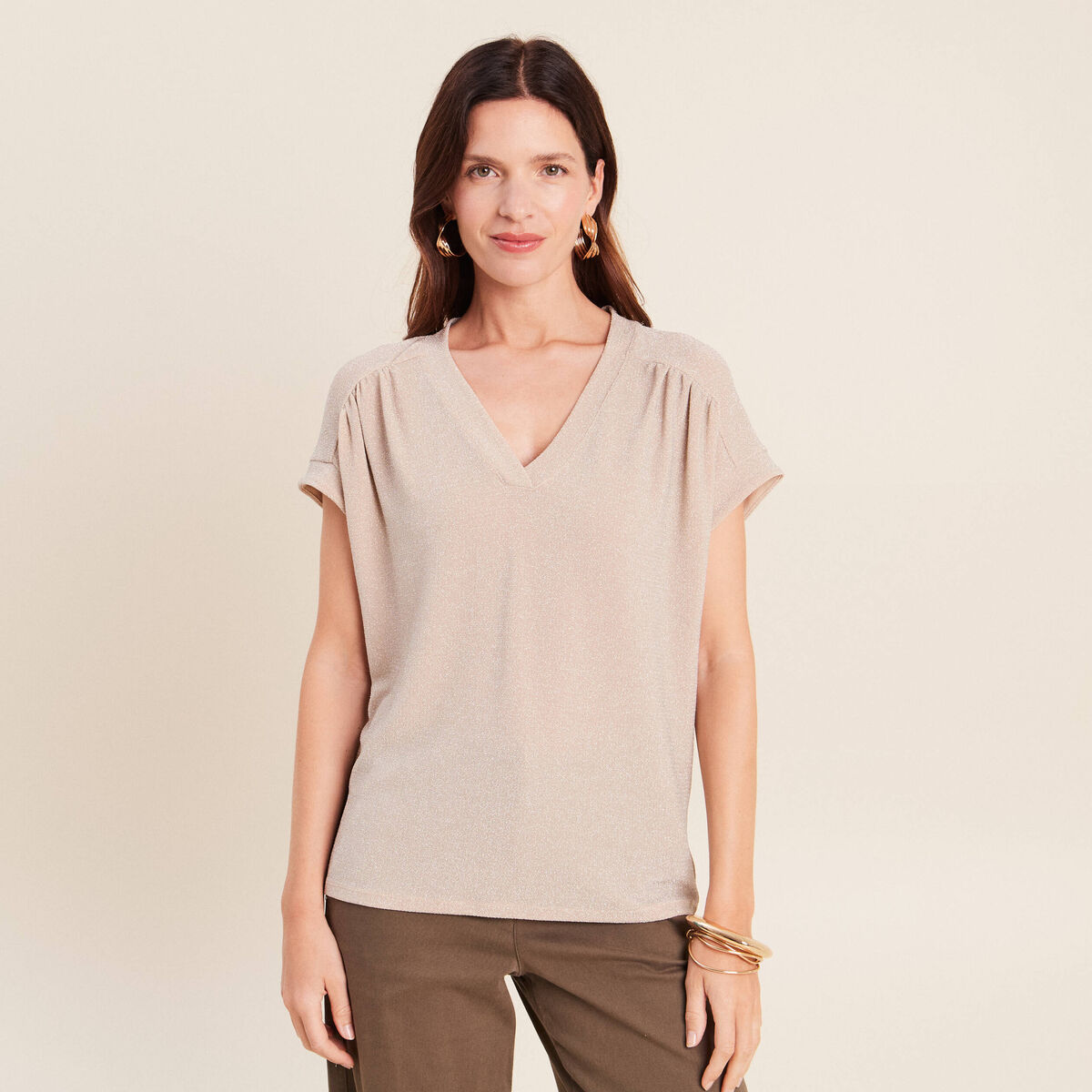 T-shirt manches courtes couleur or femme