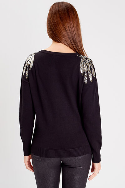 Pull manches longues noir femme