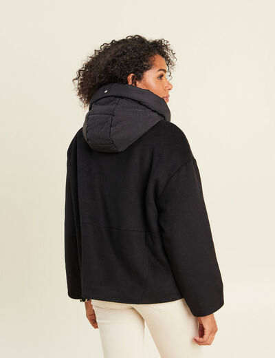 Manteau ample court &agrave; capuche noir femme