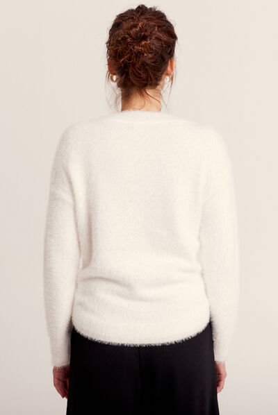 Pull manches longues ecru femme
