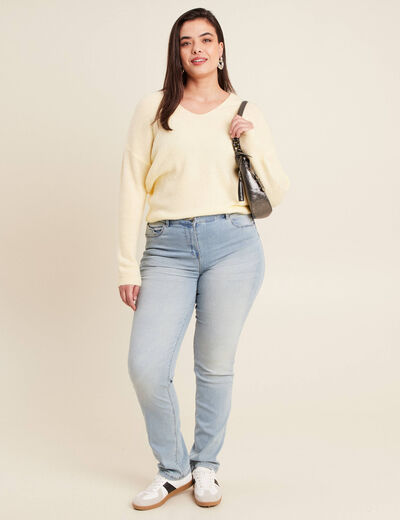 Jean coupe ajust&eacute;e long denim baby bleu femme