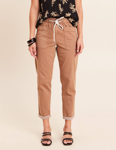 Pantalon coupe mom 7/8&egrave;me taupe femme