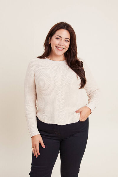 Pull manches longues creme femme