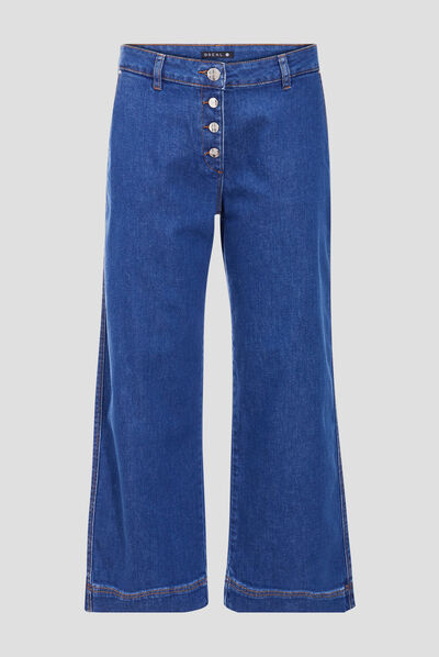 Jean large boutonné denim stone femme