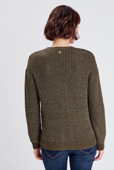 Pull manches longues vert kaki femme