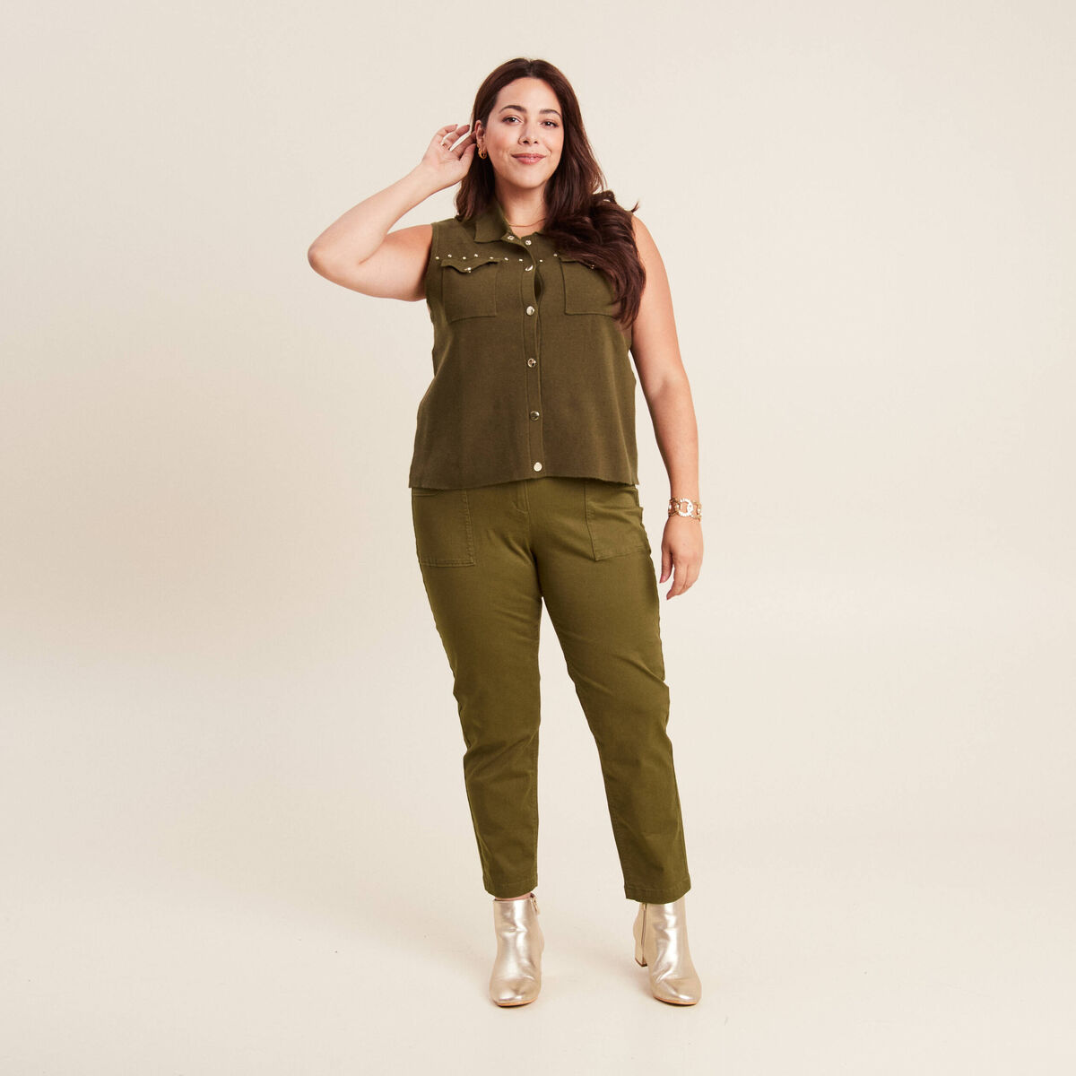 Pantalon droit vert olive femme vert olive femme