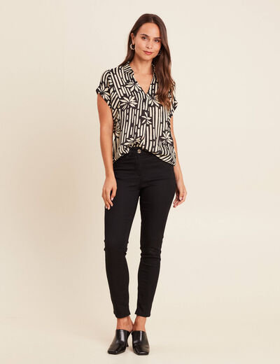 Blouse en voile col v manches courtes noir femme